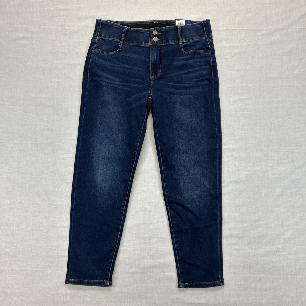 APT 9 NEW Tummy Control Ankle Jeans Women's 12 Dark Wash Mid Rise Elastic Waist